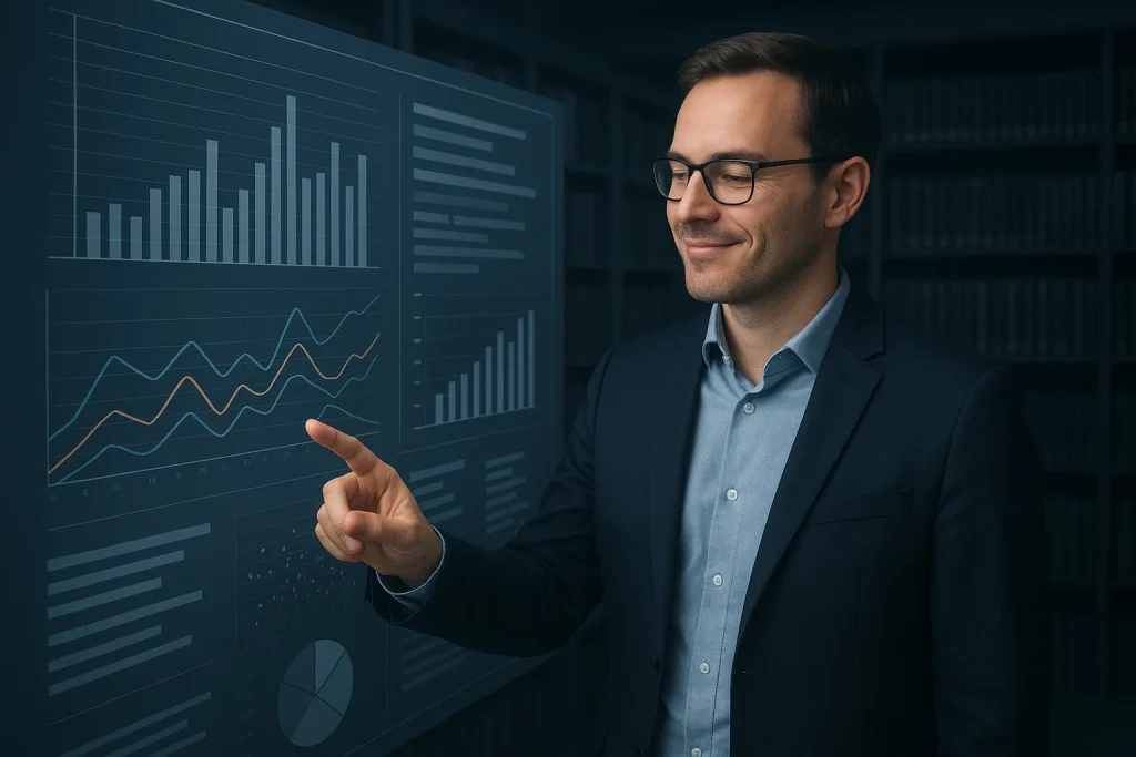 homme devant des dashboards