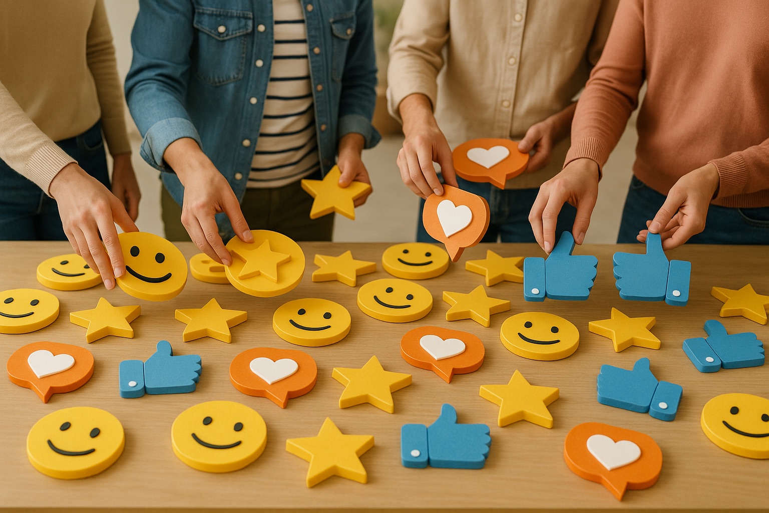 Illustration réunion satisfaction avec selection d'emojis