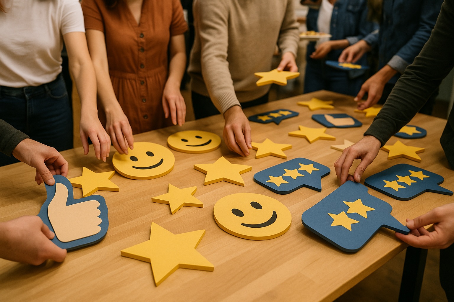 Illustration réunion satisfaction avec selection d'emojis