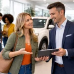 cliente d'une concession automobile en discussion avec un vendeur
